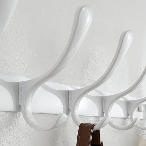 SKOLOO Heavy Duty Stainless Steel Coat Rack - 6 Hooks, White