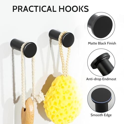 SAYAYO Modern Black Wall Hooks for Bathrooms, SUS 304 Stainless Steel, 4 Packs