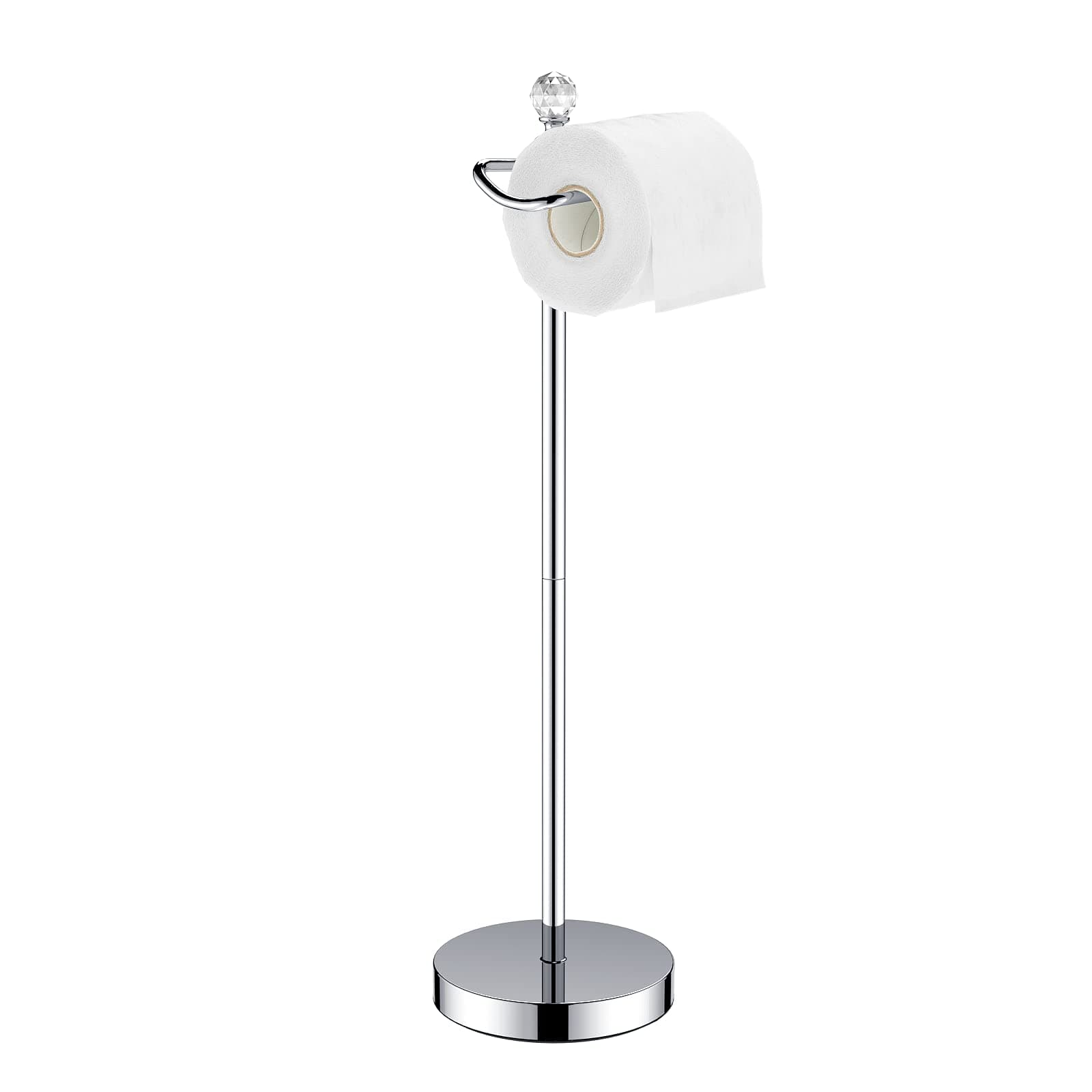 Chrome Finish Crystal Finial Free-Standing Toilet Paper Holder with Reserve Function