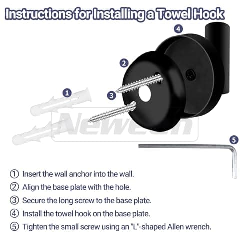 Black Matte Towel Hooks, Stainless Steel, 4 Packs Bathroom & Kitchen Wall Mount
