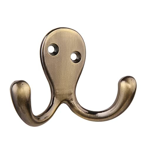 HASWARE Oil-Rubbed Bronze 6 PCS Double Prong Robe Hooks for Heavy Duty Hanging — Antique Brass