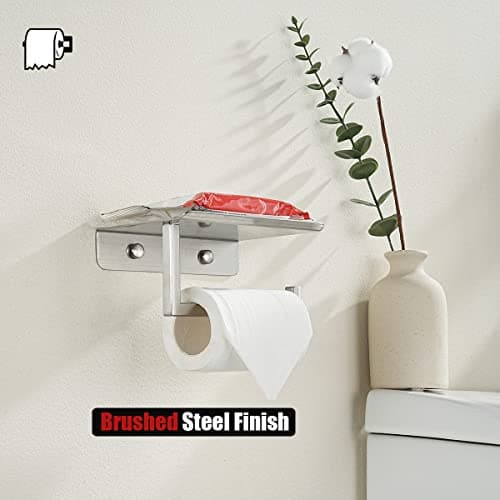 JQK 304 Stainless Steel Toilet Paper Holder and Phone Shelf, Brushed Finish TPH202-BN-T
