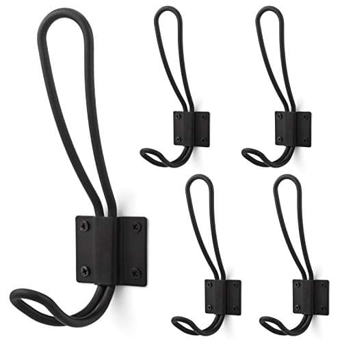 Rustic Black Metal Wall Hooks, 5pcs, Heavy Duty