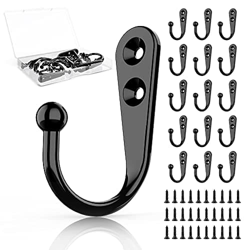 10 Pack Heavy Duty Black Wall Hooks for Mudroom, Backpacks, Robes + 30 Screws — 15PCS + Single Hook