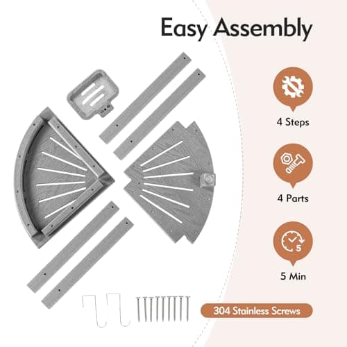 HDPE Non-Slip Grey Corner Shower Stool with Hooks & Soap Dish