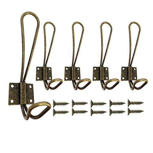 Rustic Black Wire Coat Hooks, 5 Pack Heavy Duty Double Prong Wall Hooks — Bronze