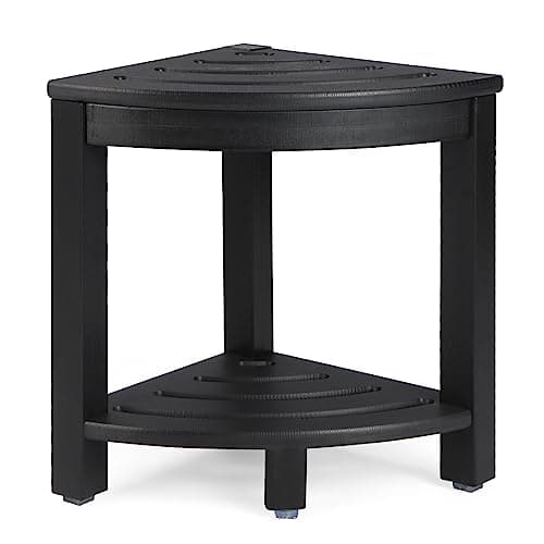 Corner Shower Stool with Storage Shelf for Bathroom - White — Black