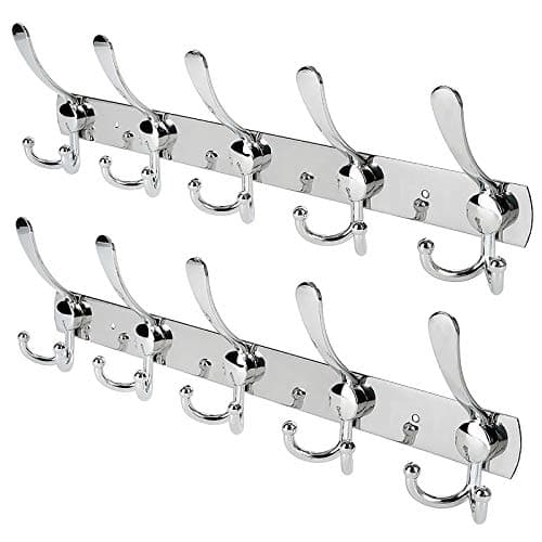 Stainless Steel Wall Mount Coat Rack, 2 Packs 15 Hooks Entryway Closet — ‎Silver