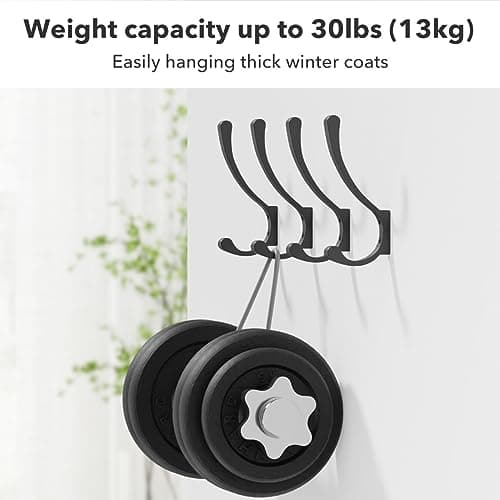 4 Pack Large Black Wall Hooks for Heavy Duty Coats and Bags