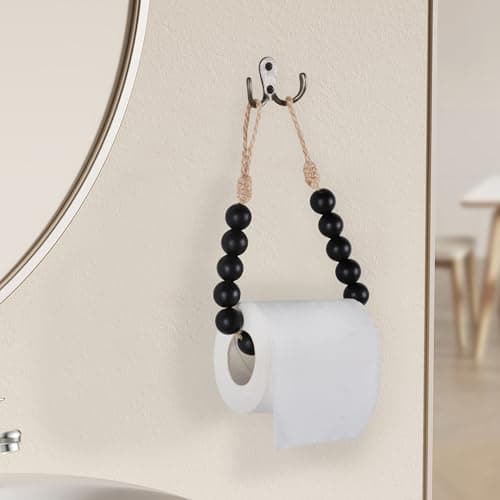 OCIOLI Black Natural Wood Bead Toilet Paper Holder Wall Mount Bathroom Towel Holder