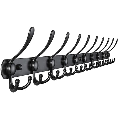 Black 10-Tri-Hook Heavy Duty Coat Rack for Wall Mount
