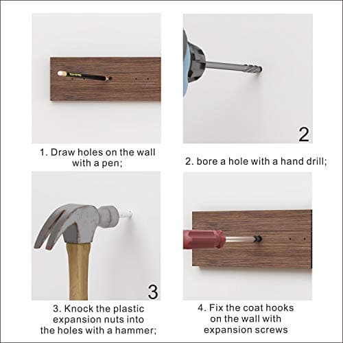 BAMEOS Brown Wall Hooks with 4 Dual Hooks for Entryway and Bathroom