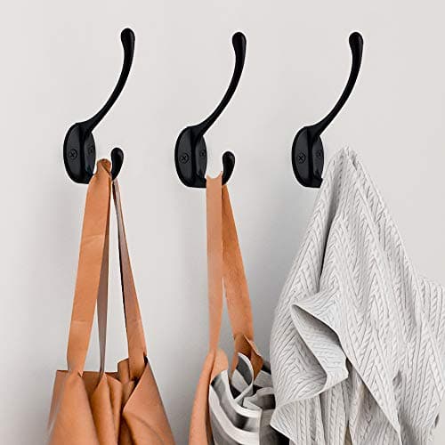 IBosins 10 Pack Heavy Duty Retro Double Coat Hooks, Black