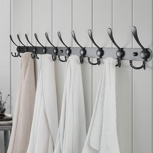Black 10-Tri-Hook Heavy Duty Coat Rack for Wall Mount