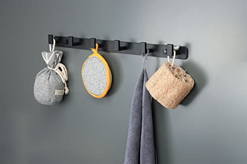Heavy Duty 6-Hook Stainless Steel Coat Rack, Black, Bathroom & Kitchen Storage