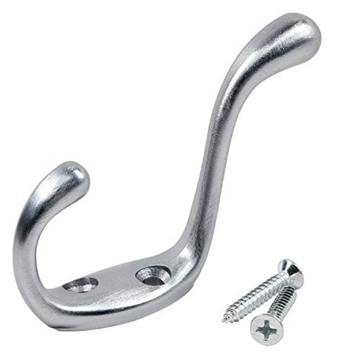 ROK Hardware 3-1/2" Black Heavy Duty Dual Coat Hook, 10 Pack — Brushed Chrome