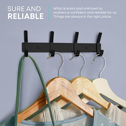 12-Inch Rustic Matte Black Coat Rack with 4 Double Hooks – SUS304 Stainless Steel – Wall Mount