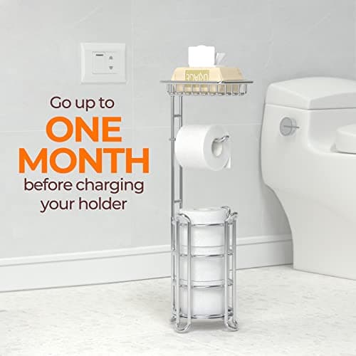 Shiny Chrome Toilet Paper Holder with Shelf for Storage and Phone/Wipe Holds Mega Rolls