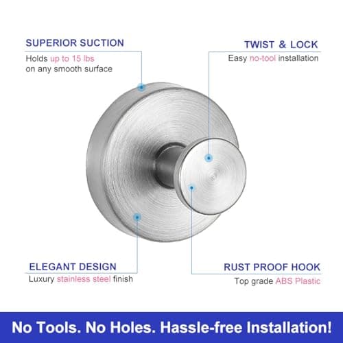 Stainless Steel Cup Towel Hooks, Wall Mount Robe Holder, Heavy Duty Waterproof (4, Black)