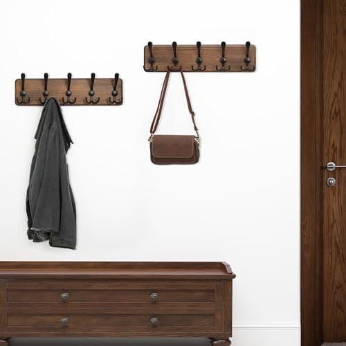 Rustic WEBI Wall Mount Coat Rack, 5 Hooks, Brown