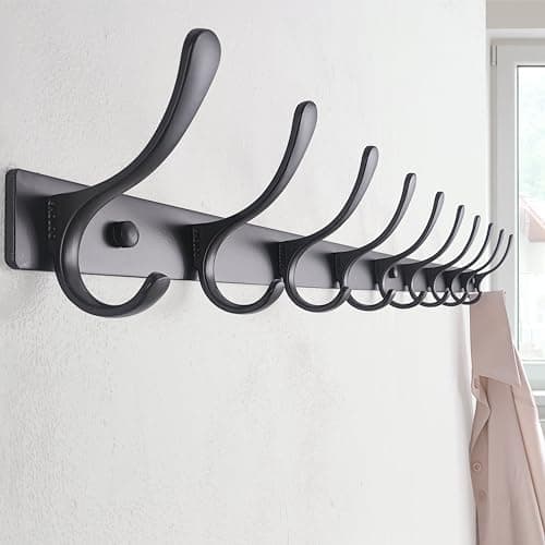SKOLOO Heavy Duty Wall Coat Rack, 10 Hooks, Sturdy Stainless Steel, Black Pack of 2