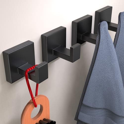 PMMASTO Black Stainless Steel Towel Hooks, Bathroom & More (4PC)