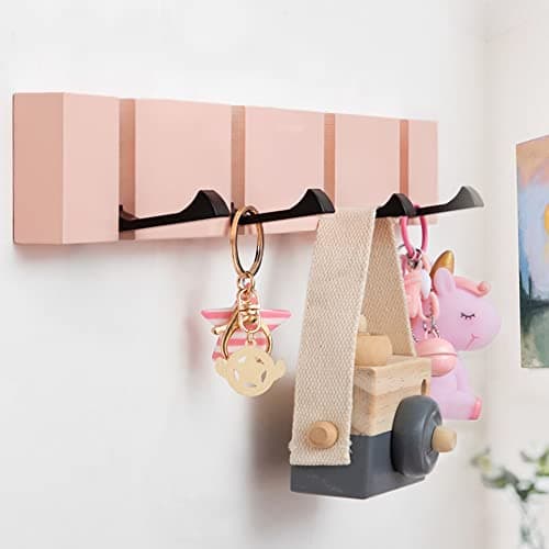 Space-Saving Wall-Mounted Coat Rack with 4 Hooks - White — Pink