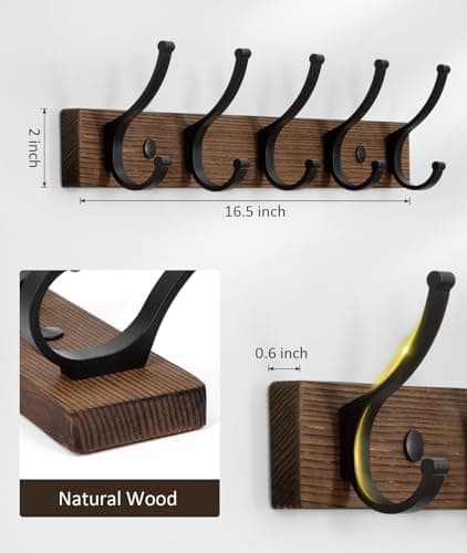 Brown Wood Wall Mount Coat Rack with 5 Hooks (1Pack)