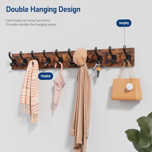 Rustic Farmhouse Coat Rack with 10 Hooks for Entryway