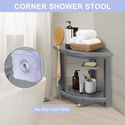 Nalone HDPE Corner Shower Stool with Storage (Grey)