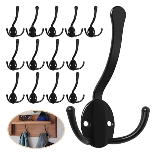 Heavy Duty 8 Pack Metal Coat Hooks, Large Prongs for Hanging Towels, Coats, Scarves - Rustproof White — 14 Pcs Black