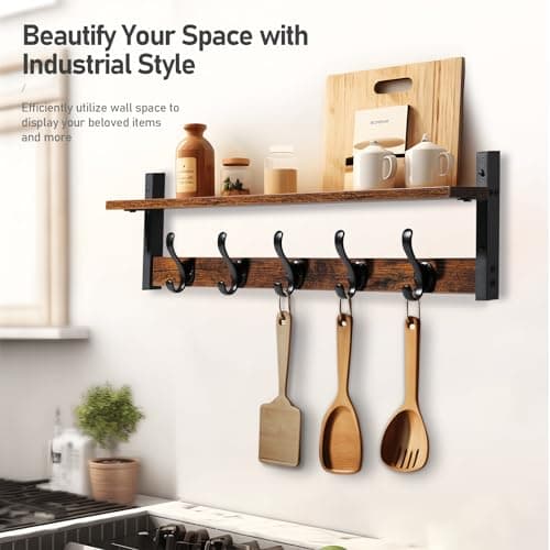 Tatub Rustic 29" Wall Mount Coat Rack with Shelf, Black
