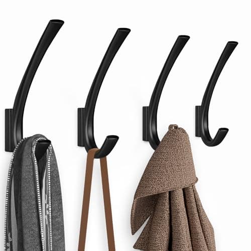 Heavy Duty Matte Black Towel Hooks, 4 Packs, 5.7 Inch Coat Hooks