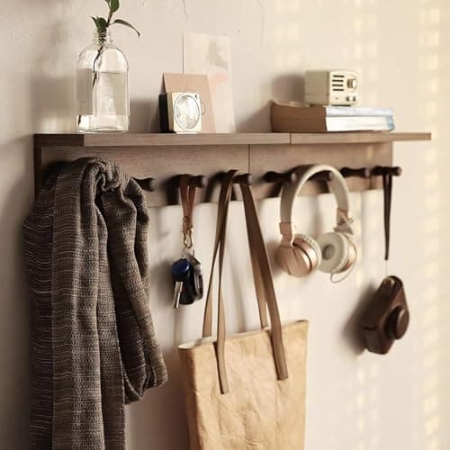 Walnut Wooden Wall-Mounted Coat Rack with Hooks (1pcs) — walnut color