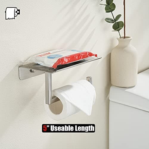 JQK 304 Stainless Steel Toilet Paper Holder and Phone Shelf, Brushed Finish TPH202-BN-T