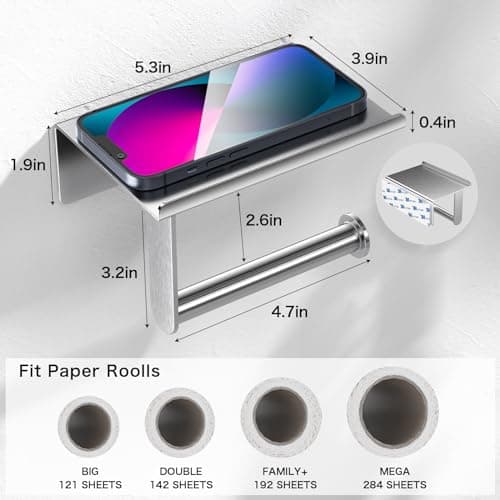 ASTOFLI Rustproof Brushed Nickel Toilet Paper Holder with Shelf