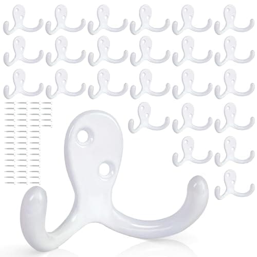 10 Pack Heavy Duty Wall Hooks for Coats, Bags, and Towels - Metal Double Prong (Black) — White-25pack