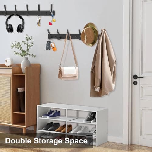 2 Pack Metal Wall Coat Rack with 6 Hooks, Black for Hats and More