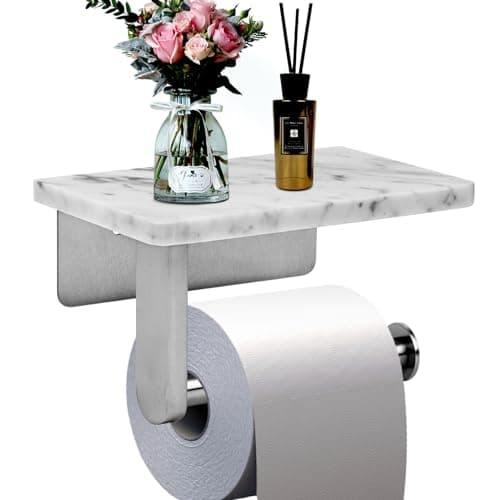 Brushed Nickel Natural Marble Toilet Paper Holder, Wall Mounted for Bathroom Washroom