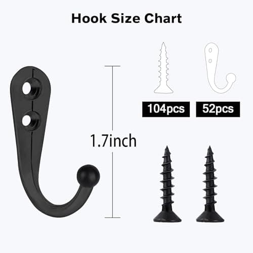 52-Pack Black Farmhouse Coat Hooks with Screws, Rustic Wall Mounted Organizer