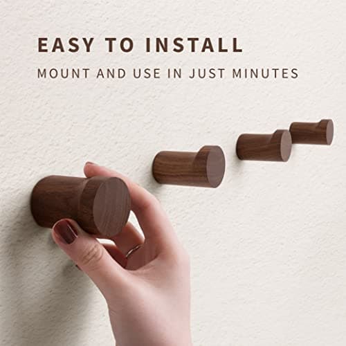 Black Walnut Wood Wall Hooks - Pack of 4 Minimalist Decor
