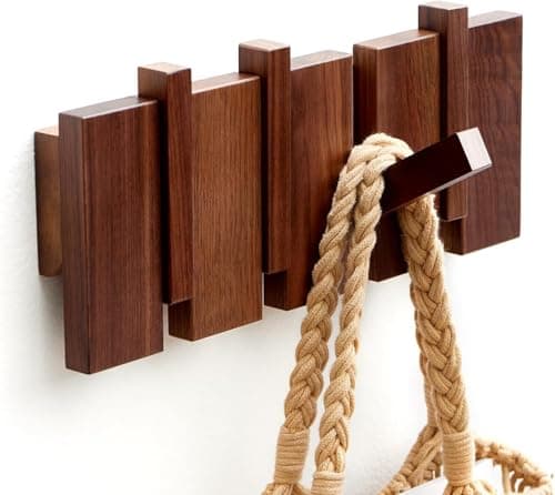 Modern Walnut Wood Coat Rack, Wall Mount 4 Hooks, Space-Saving Entryway Organizer