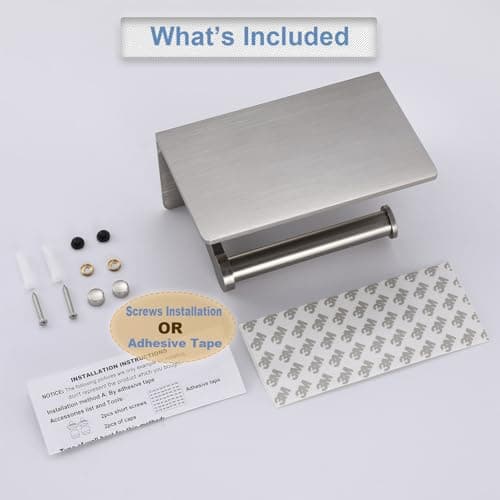 Toilet Paper Holder with Shelf & Cell Phone Storage - Adhesive or Screw Mounted