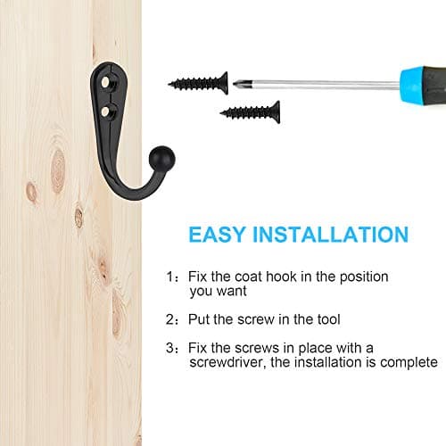 Premium Black 10 PCS Wall Mounted Coat Hooks, Heavy Duty Metal for Coats, Towels, Keys, Bags, Backpack Hanger (20 Screws