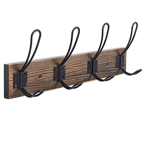 Burnt Brown Wall Mount Coat Rack 31.5'' for Living Room & Bathroom — Brown Plate & Black Hook
