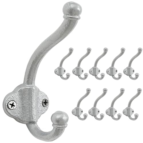 Vintage Bold Antique Black Cast Iron Wall Hooks, Heavy Duty, Pack of 5 — Silver
