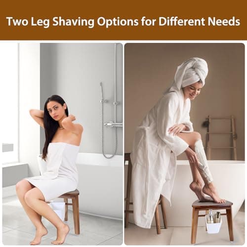Acacia Wood 12.8'' Shower Stool with Storage Shelf for Small Showers