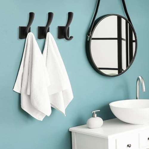 3 Pack Black Towel Hooks for Bathroom Coat & Key Hanging