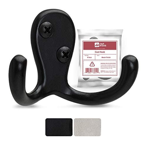 Jack N’ Drill 5+1 Pack Black Finish Double Coat Hooks