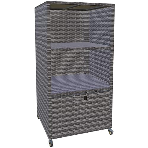 Outdoor Poolside Towel Rack with Rolling Wheels, Brown — Grey